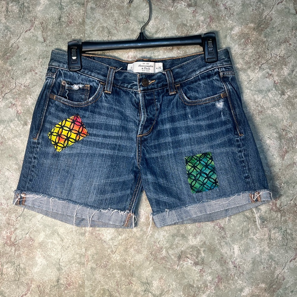 Abercrombie’s & Fitch Blue Denim Shorts with Colorful Patches